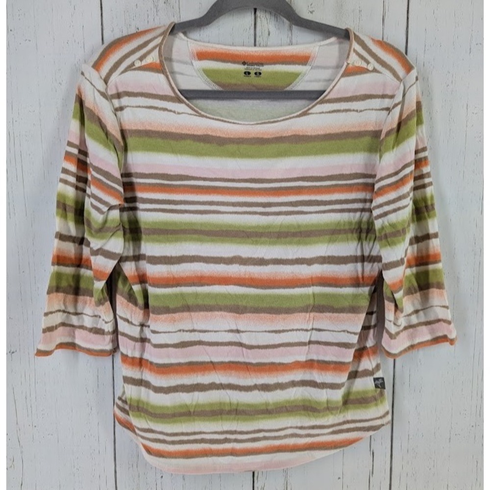 Columbia Size Large Multicolor Stripe Tie Dye 3/4 Sleeve Casual Top